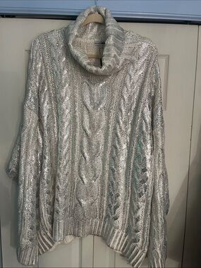 Fashion Nova Silver Metallic Cable Turtleneck Sweater